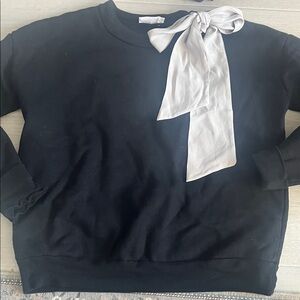 Black Sweatshirt with Silk Bow Accent